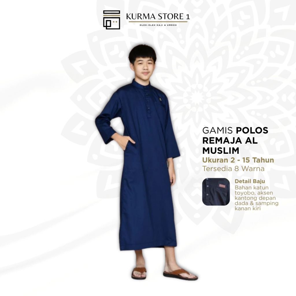 Jubah Gamis Anak Remaja Polos Lengan Pendek Baju Muslim Kerah Mandarin Katun Toyobo
