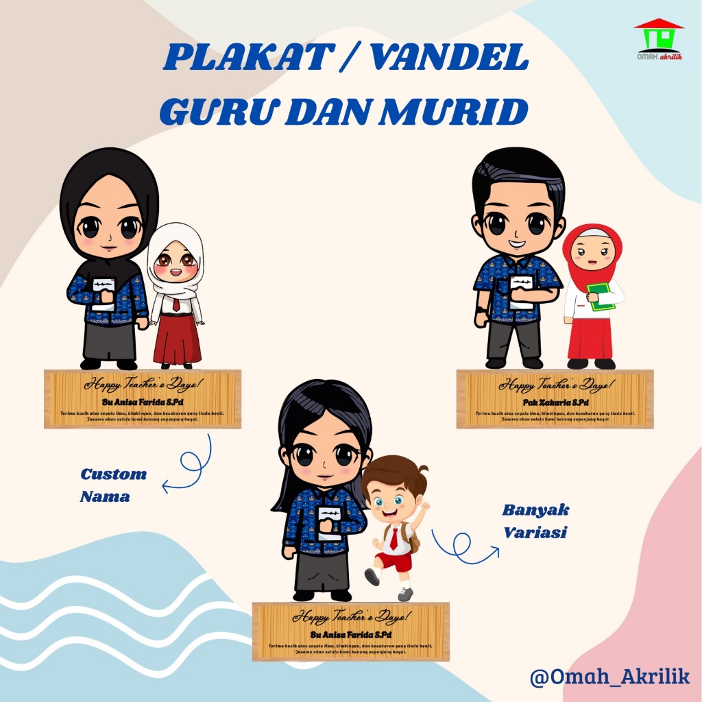 Plakat Akrilik Hari Guru Nasional Custom Tulisan / Piala Happy Teacher Day Cetak Nama / Vandel Guru 