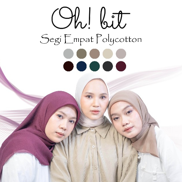 Hijab segi empat polycotton bahan polikatun warna gelap pastel hitam hijau botol merah maroon biru d