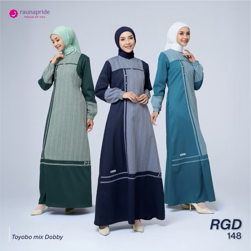 RAUNA Gamis Dewasa RGD 148 (Emerald, Navy, Blue) Dress Daily Fashion Muslim Wanita Katun Raunapride