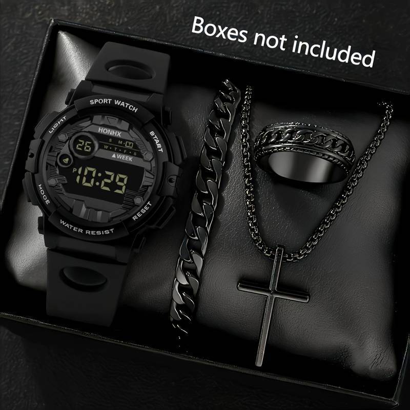 5PCS Jam Tangan Digital Olahraga Pria Dengan Gelang Jam Tangan Alarm Tanggal Waktu Tahan Air Luar Ru
