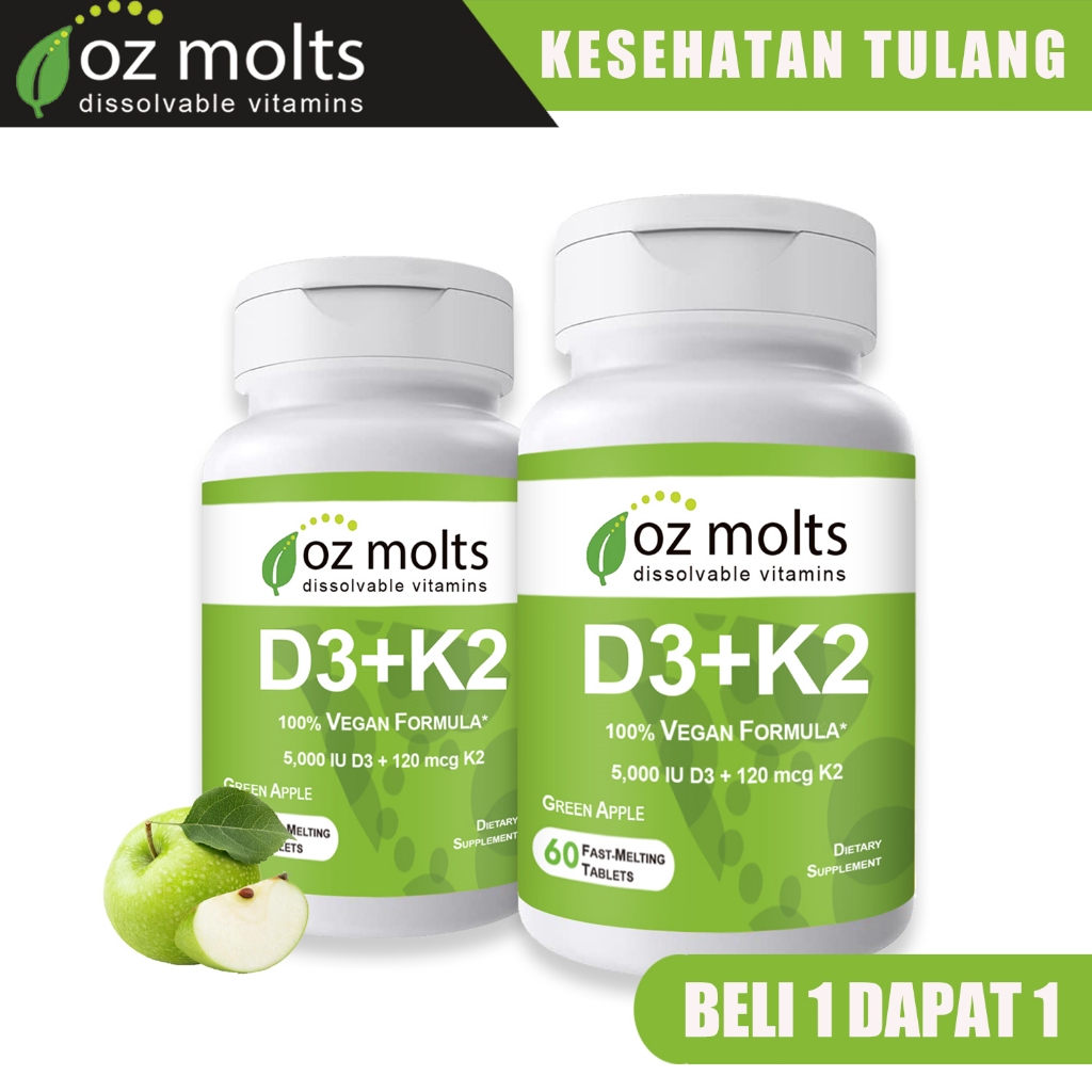 Ozmolts Vitamin D3 K2 Tablets Suplements Vitamin D3 5000 Iu Suplemen Kesehatan Tubuh Vit D3 K2 Green