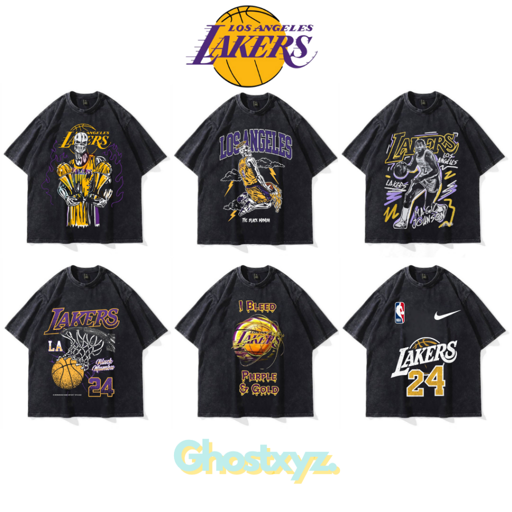 Ghostxyz T-Shirt Lakers Wash Oversize Vintage Tee Baju Kaos