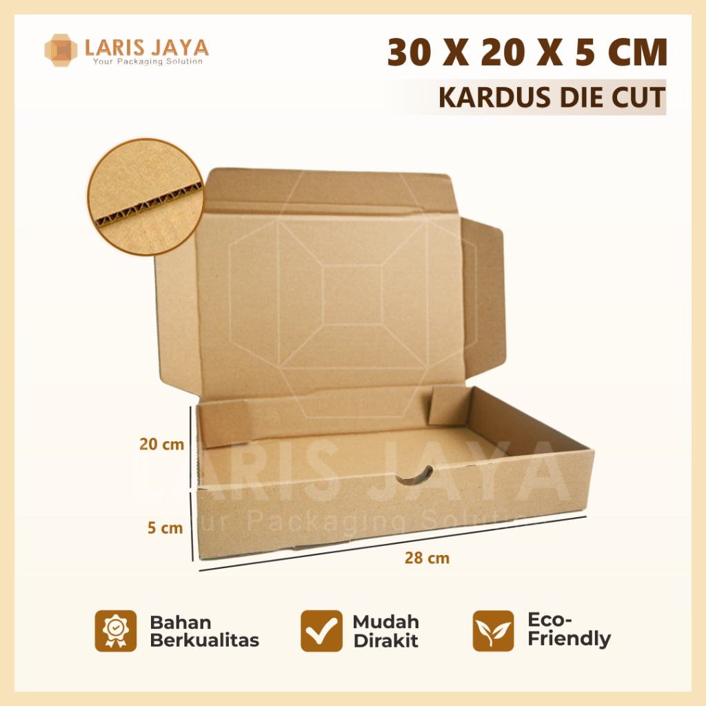 Kardus Olshop 30x20x5 cm | Kardus Diecut Coklat | Box Packing Kosmetik / Aksesoris / Snack