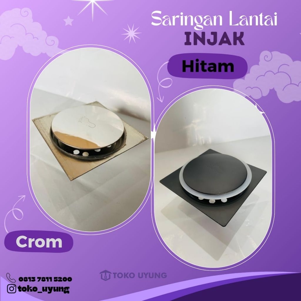 Saringan Lantai Kamar Mandi Tipe Injak hitam/crom