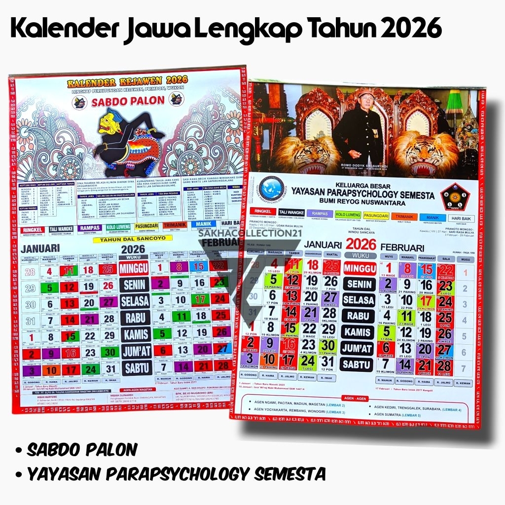 Kalender 2026 - Kalender Jawa Lengkap Tahun 2026 - Kalender Sabdo Palon - Kalender Yayasan Parapsych