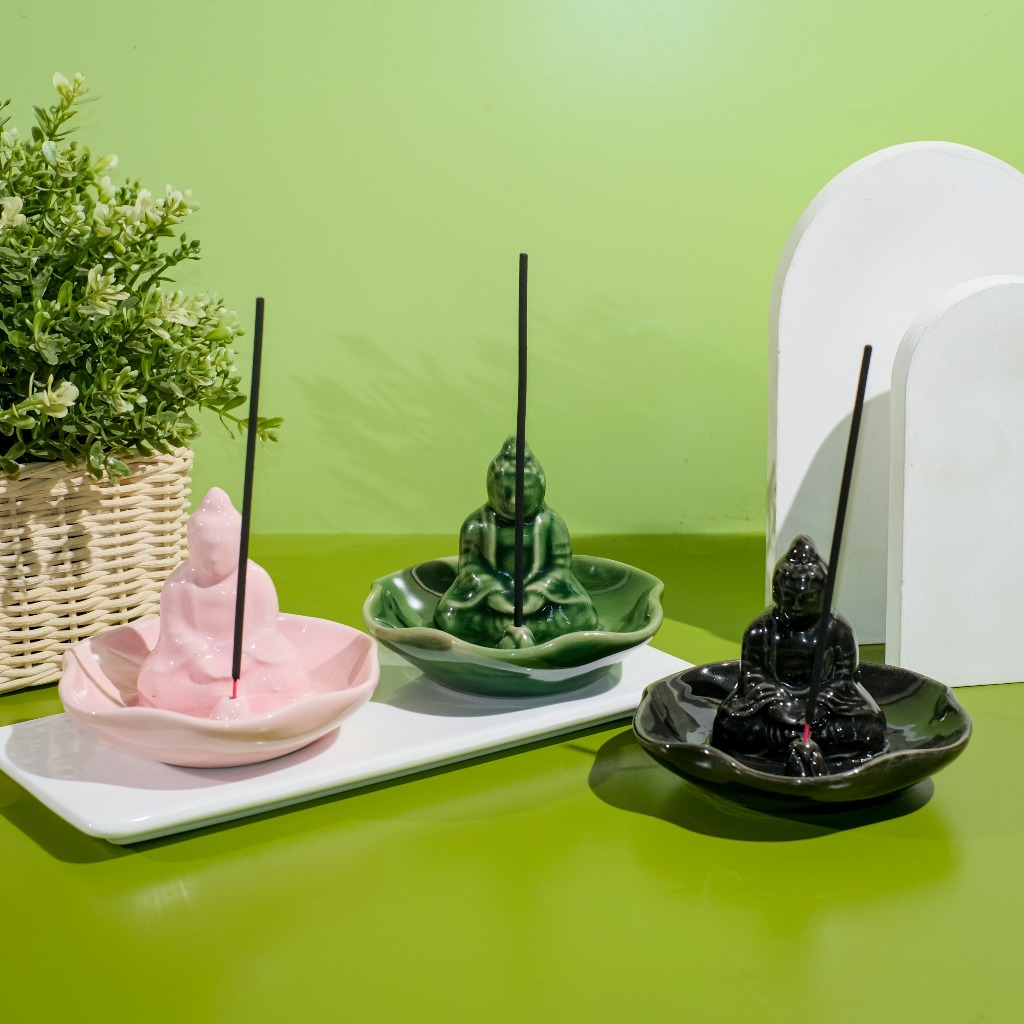 Tempat Dupa Incense Holder Bahan Keramik Motif Budha