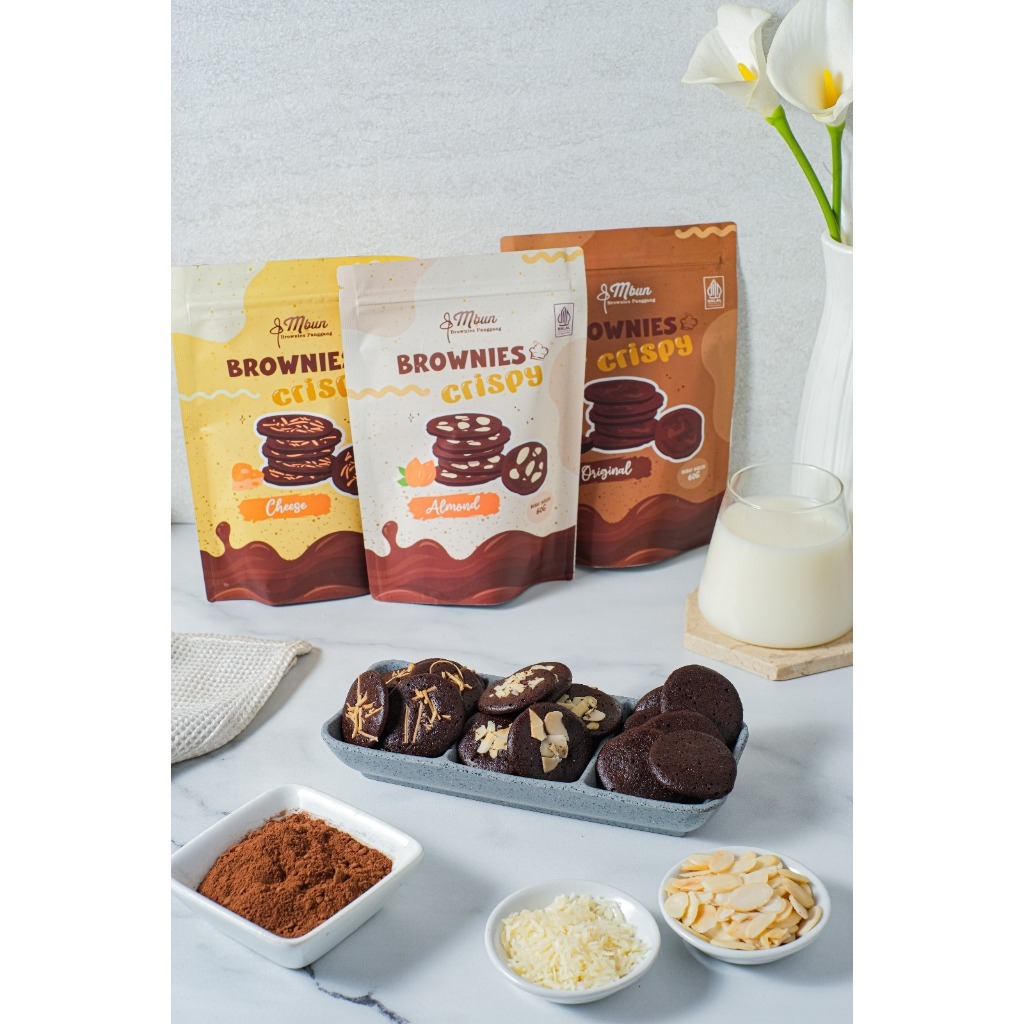 BROWNIES CRISPY | Brownies Tipis Renyah | Almond | Keju | Original | Mbun Brownies Panggang