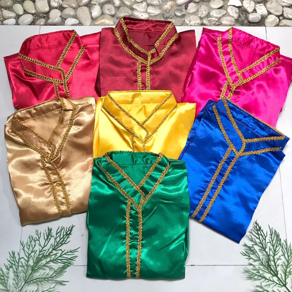 Baju Tari Satin Dewasa Lengan Balon/Baju Tari Lengan Pendek List Renda