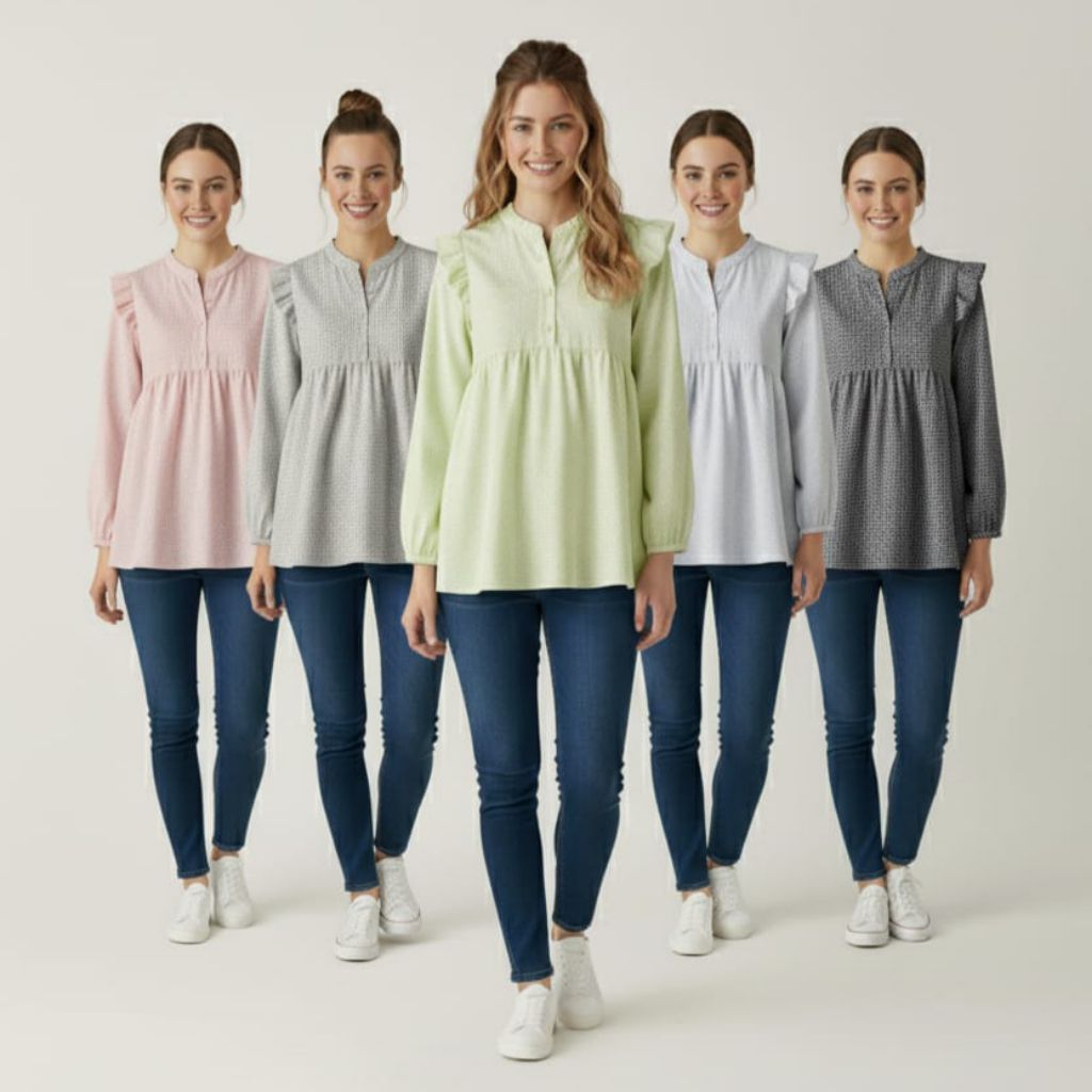 Kemeja wanita lengan panjang kotak kotak kecil gingham shirt katun Jepang