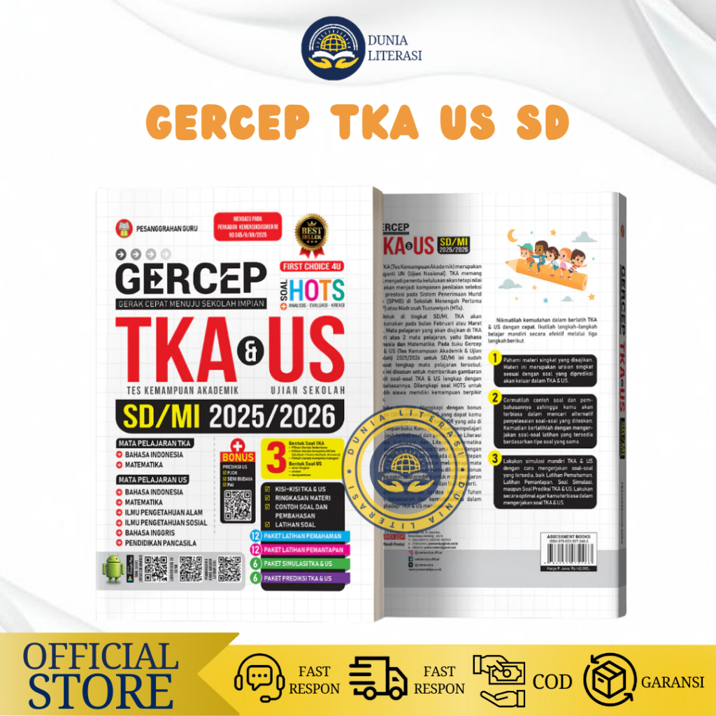 Buku Gercep TKA & US SD MI 2025 2026 Dilengkapi Soal Hots Ujian Sekolah dan Tes Kemampuan Akademik