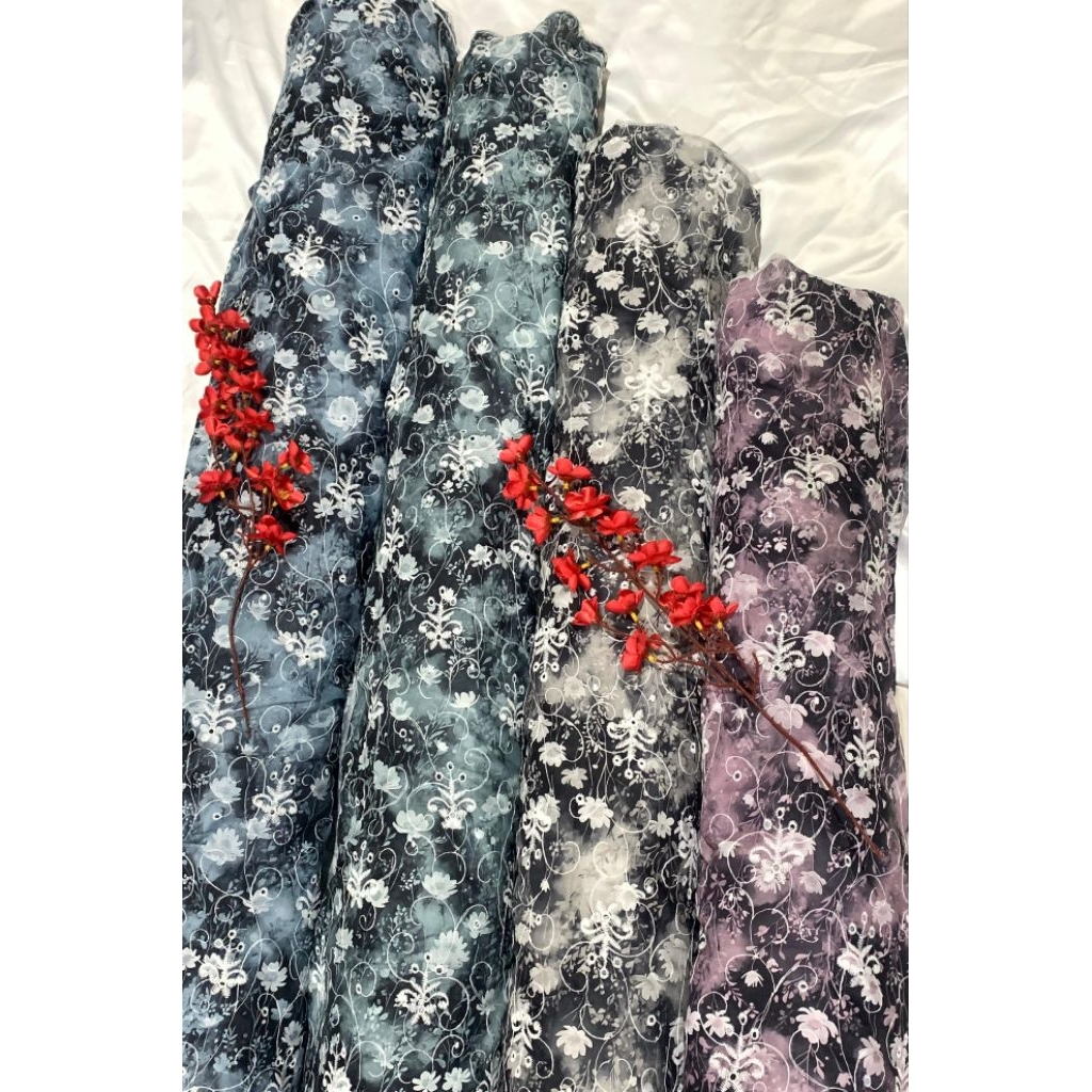 Kain Katun Lubang Bordir Warna Motif Bunga Super Mewah Cantik Premium