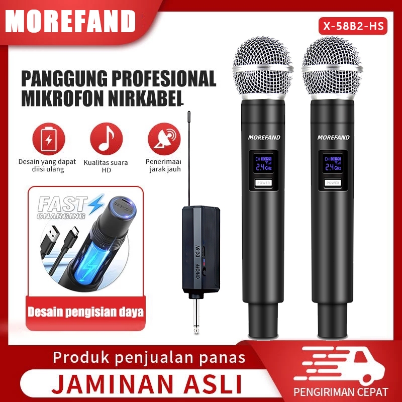 Mic Microphone Karaoke Profesional Wireless X-58 UHF Double Free Sarung Mic Mikrofon karaoke ganda/m