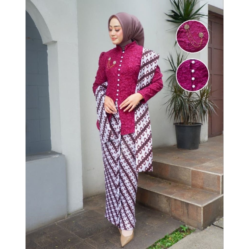 Set kebaya Encim jaquart / set kebaya modern / set kebaya +hijab+slendang+Bros