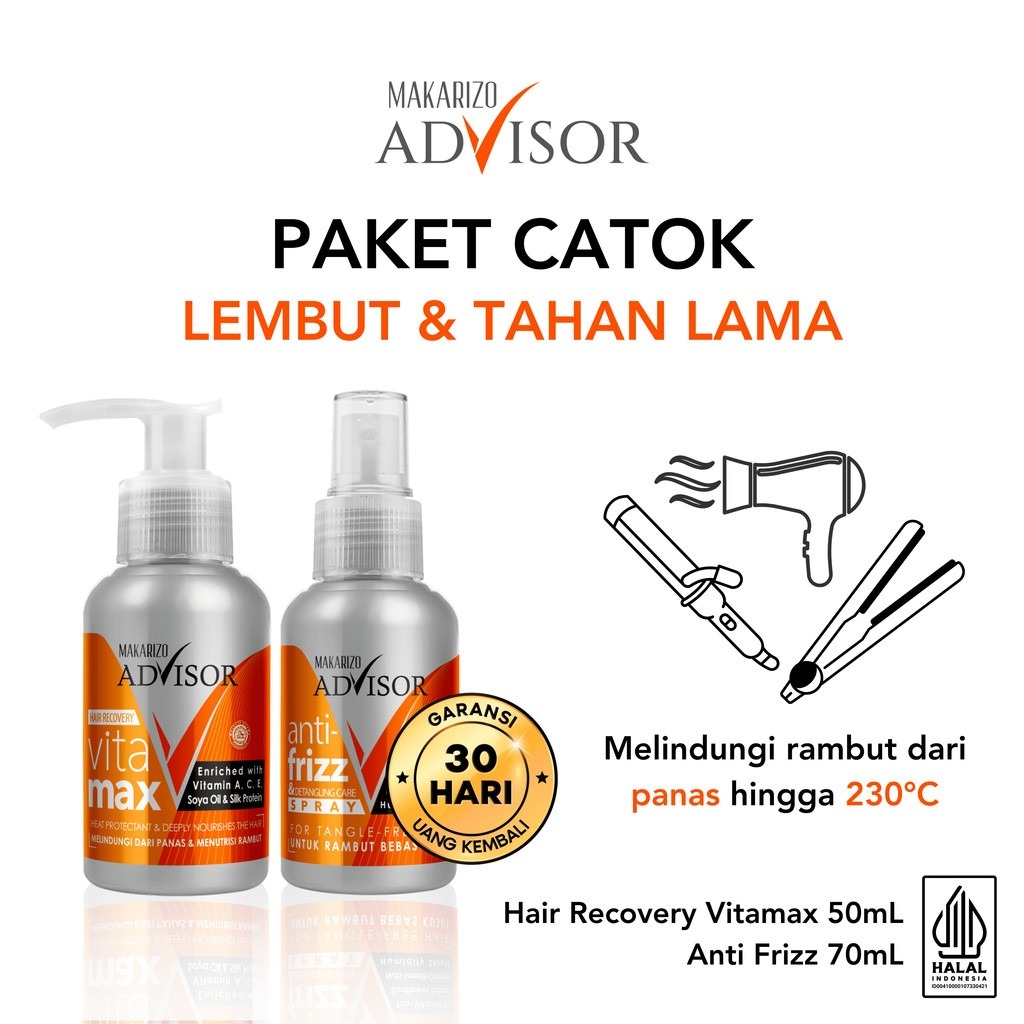 (ORIGINAL) Makarizo Advisor Paket Catok Tahan Lama: Hair Recovery Vitamax + Anti Frizz