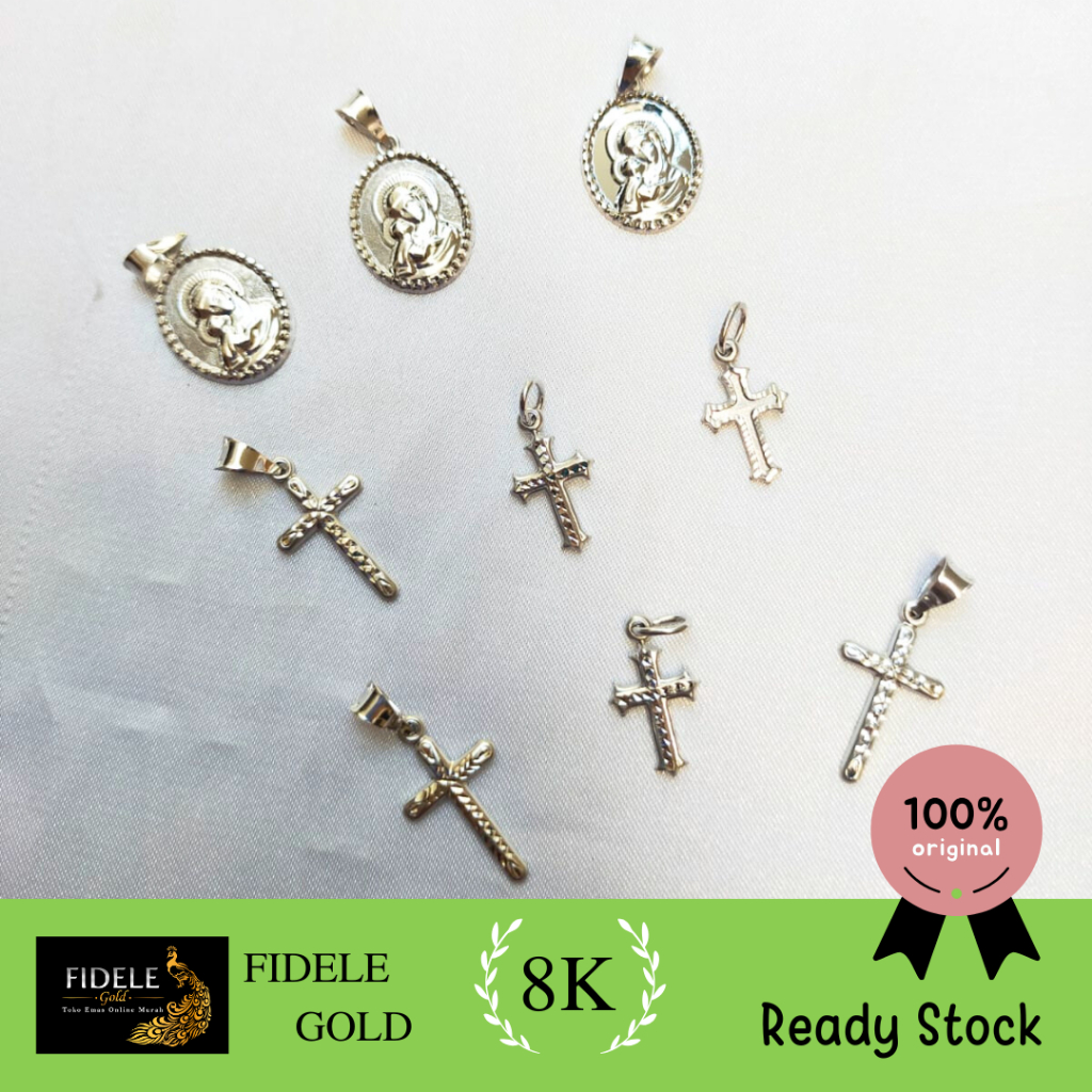 Liontin salib emas putih liontin bunda maria 375 8k ayugold