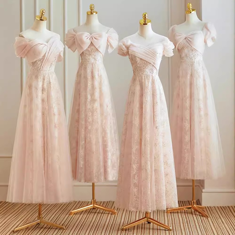 Gaun pengantin gaun saudara perempuan fashion pernikahan merah muda gaun pengantin