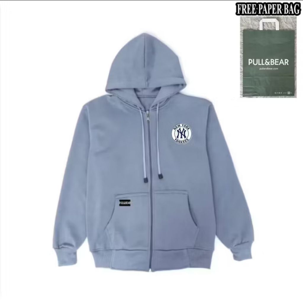 {FREE PAPER BAG} HOODIE ZIPPER PULL AND BEAR  New York Yankees / NY BASIC PRIA - WANITA PREMIUM QUAL