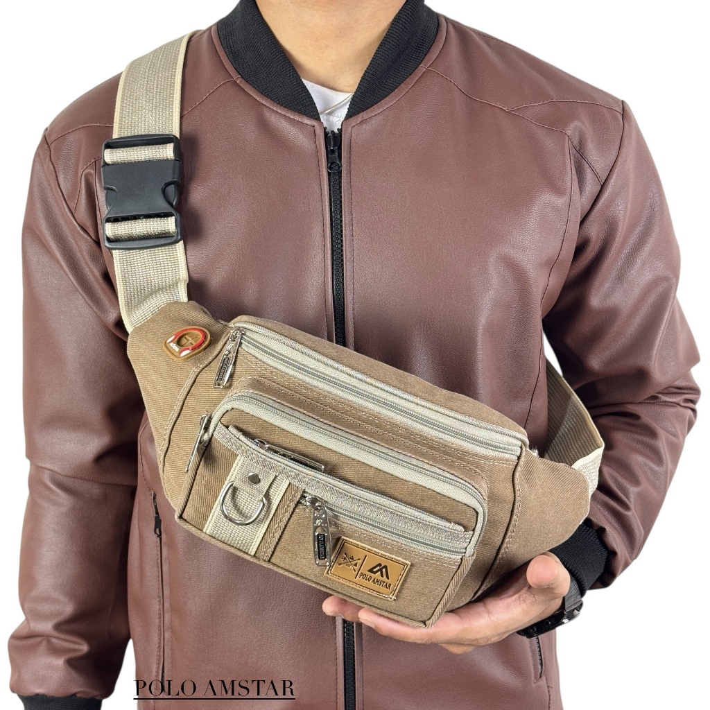 POLO AMSTAR - TAS SELEMPANG PRIA MULTIFUNGSI TAS PINGGANG WAIST BAG CASUAL