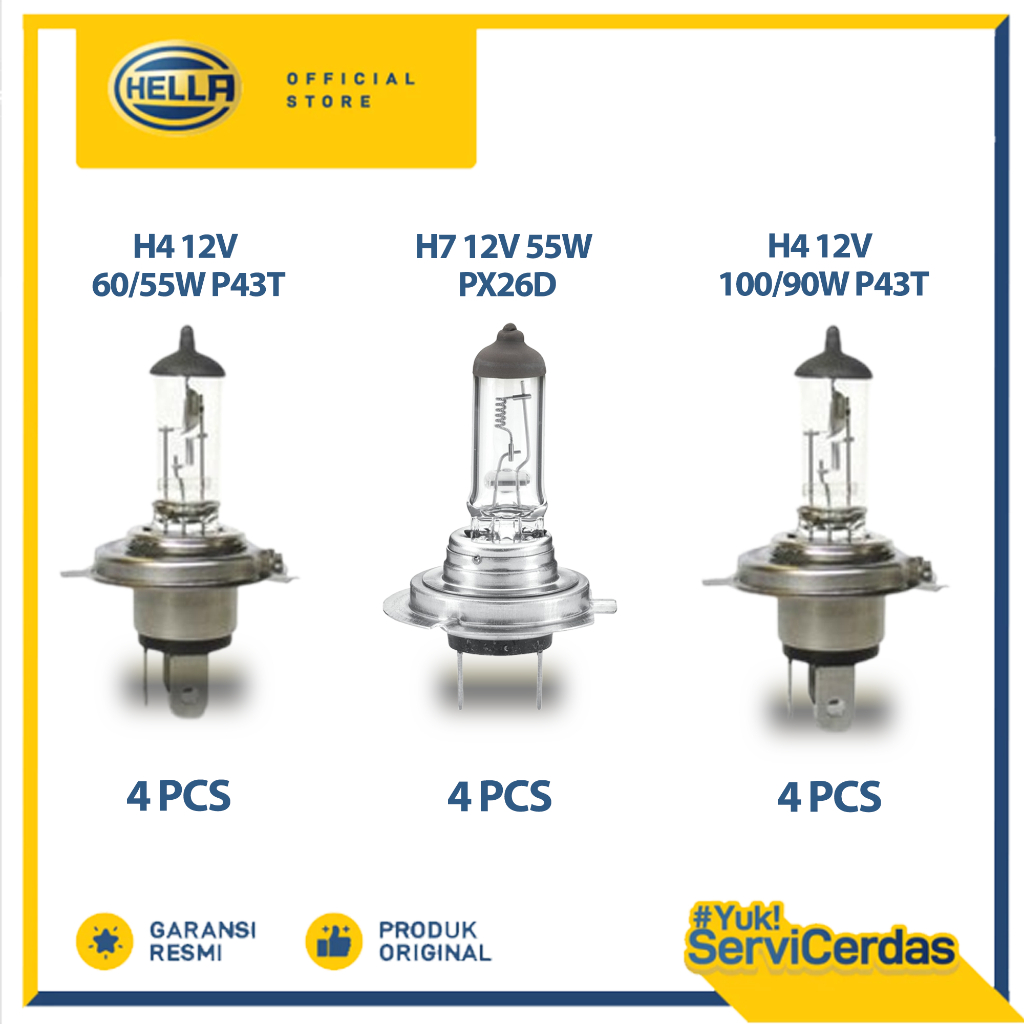 Paket Bundling Bohlam Hella H4 12V 60/55W, H7 12V 55W, H4 12V 100/90W - Lampu Mobil