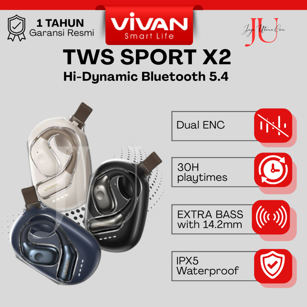 Earphone TWS VIVAN SPORT X2 Bluetooth 5.4 Original