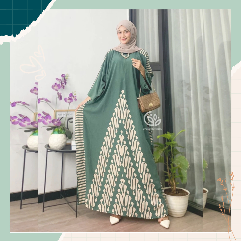 Kaftan Jogja Dress Daster Rayon Premium Ringan Lembut Rempel Busui Lengan Panjang Homedress Motif Ba
