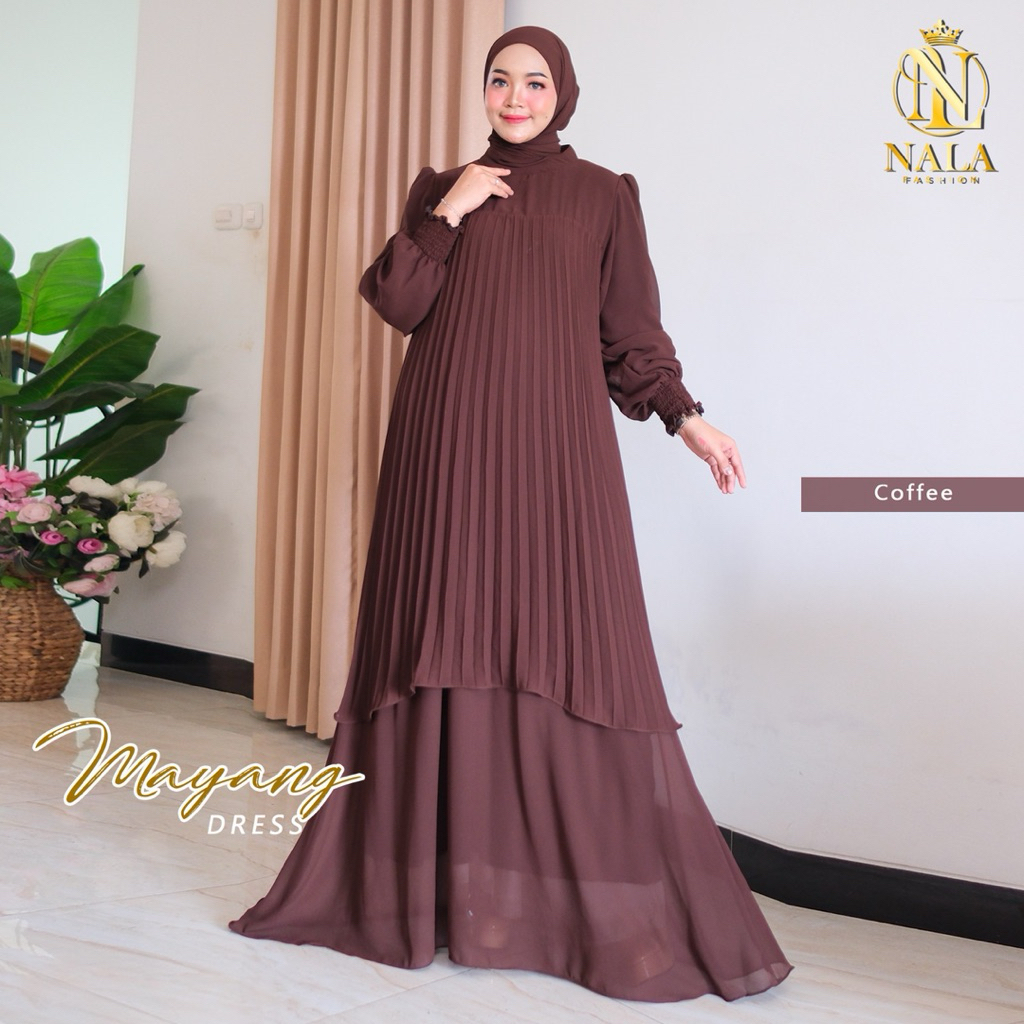 Mayang Maxy Plisket Set Hijab Pasmina Bahan Ceruty Babydoll Armani Premium Ziper Belakang Lengan Kar
