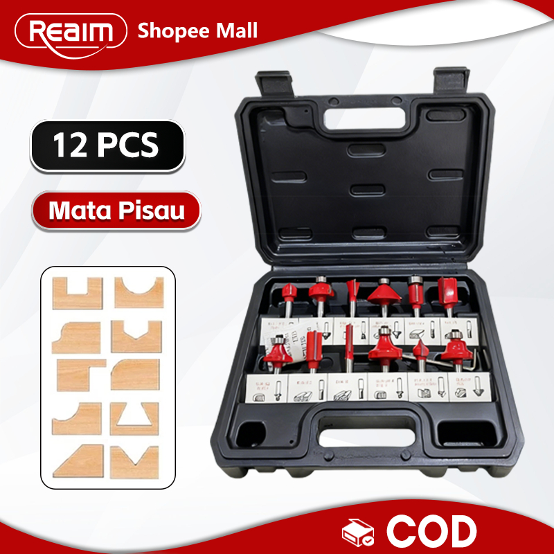 REAIM Mata Router Set 12pcs Mata Trimmer Set Router Bit Set Mata profil ukir kayu trimer Satu Set Ma
