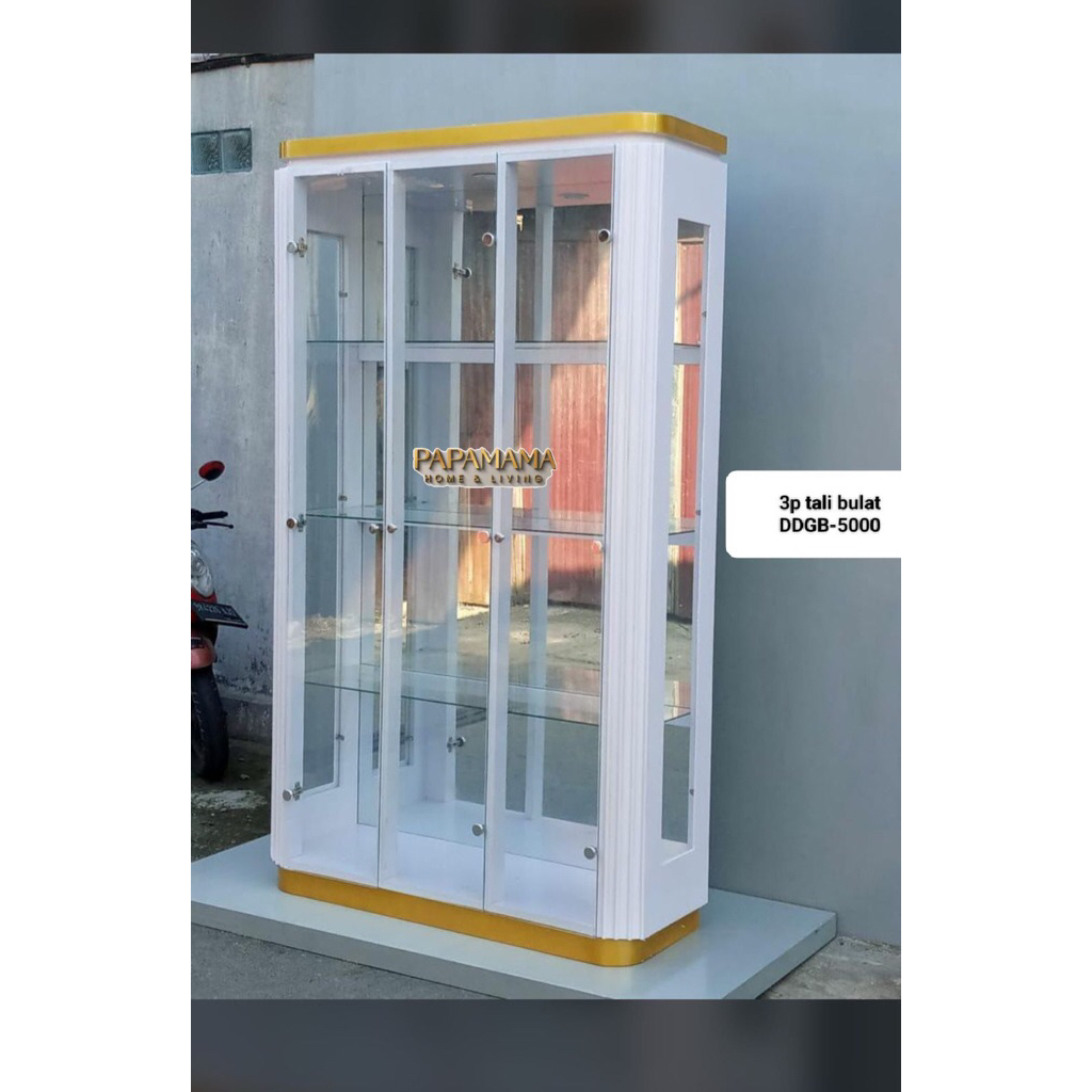 Lemari Hias 3 Pintu Kaca - Lemari Serbaguna Elegant List Gold