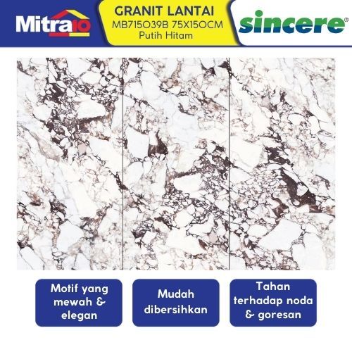 Granit Lantai Sincere MB715039B 75x150cm Putih Hitam Glossy