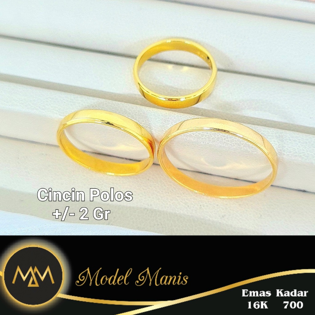 Model Manis Gold - Cincin Belah Rotan Motif Polos Kuning - Emas 16k 700