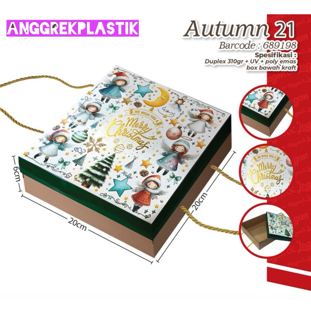 box dus kue puding Natal Christmas 20x20 Autumn