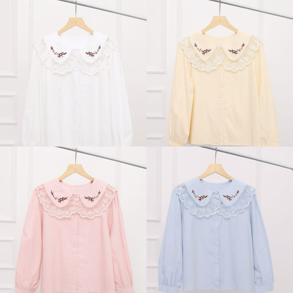 Blouse import kerah renda