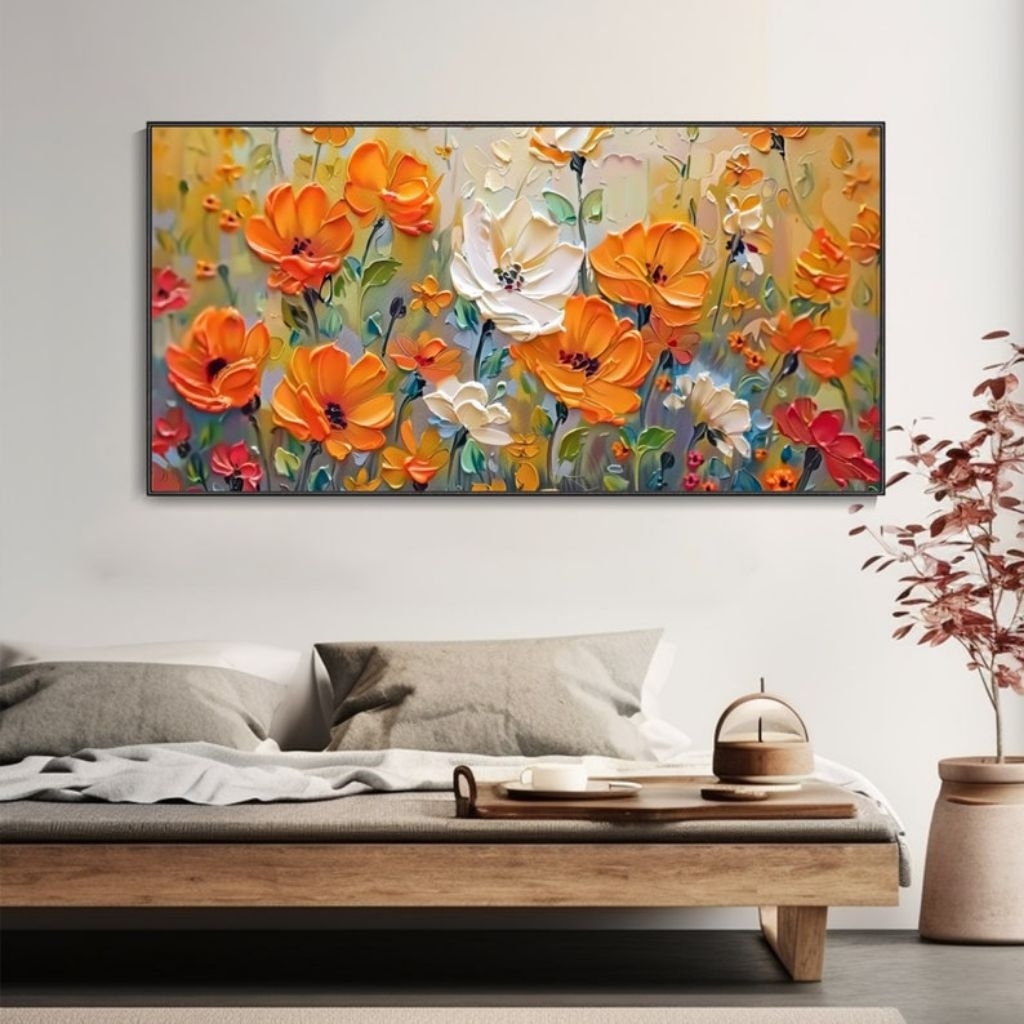 Lukisan Bunga Mewah Aesthetic Pajangan Dinding Ruang Tamu Minimalis