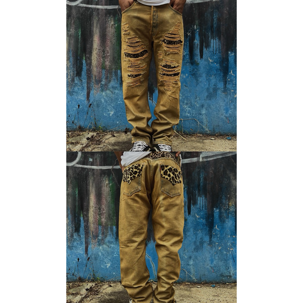 Levis 501 USA Vintage Leopard y2k grunge emo vkei goth poem graphic