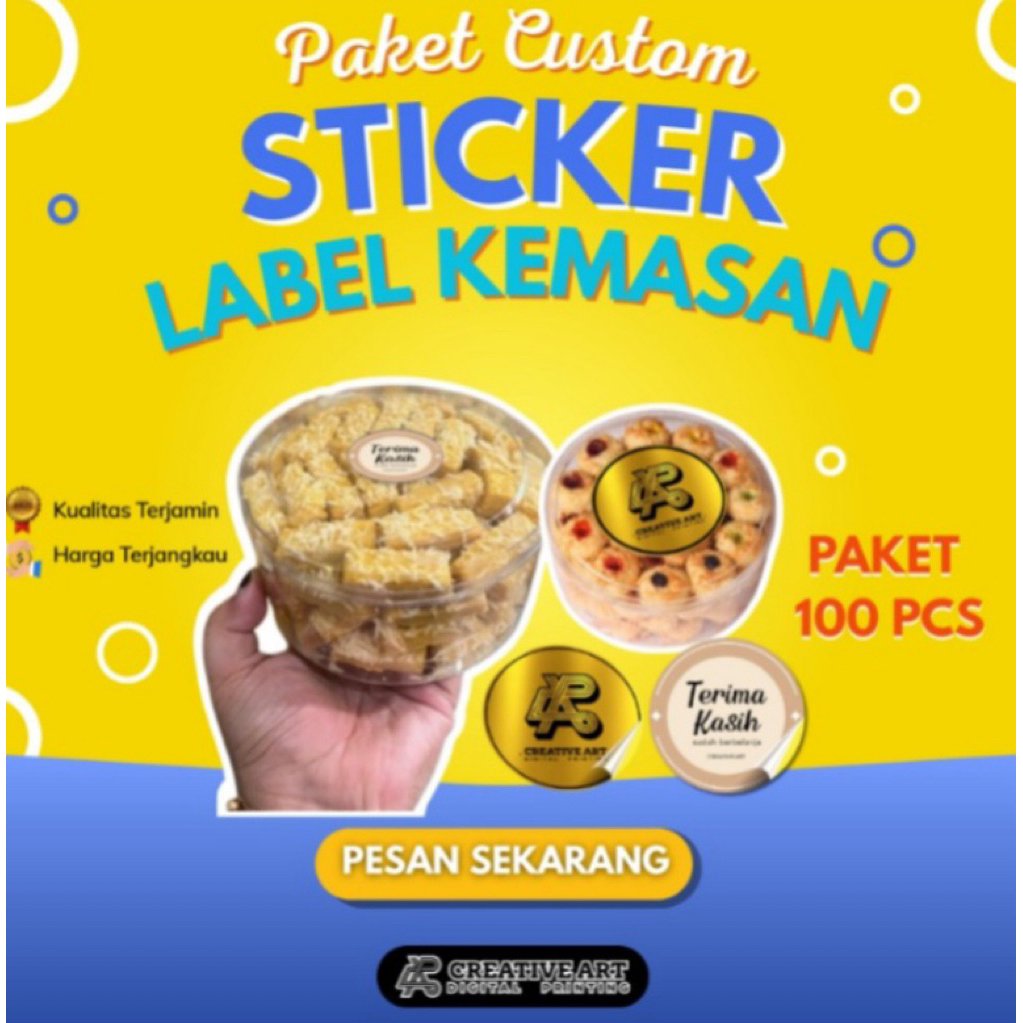 100 pcs Stiker Olshop Label Kemasan Toko Kue Cutting Free Desain Custom