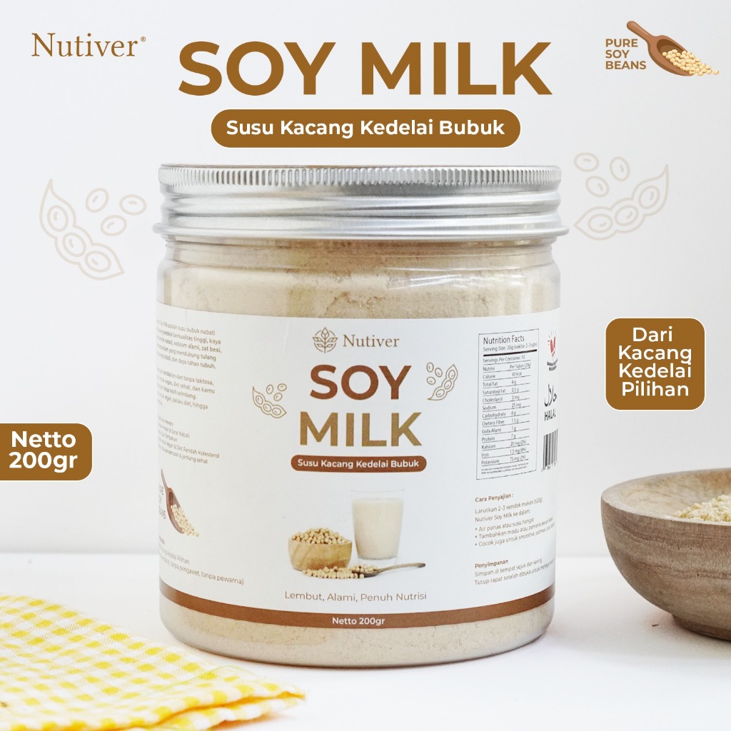 NUTIVER Susu Kedelai Bubuk Soy Milk Powder Kedele Bubuk Alami Tanpa Gula Tambahan 200gr