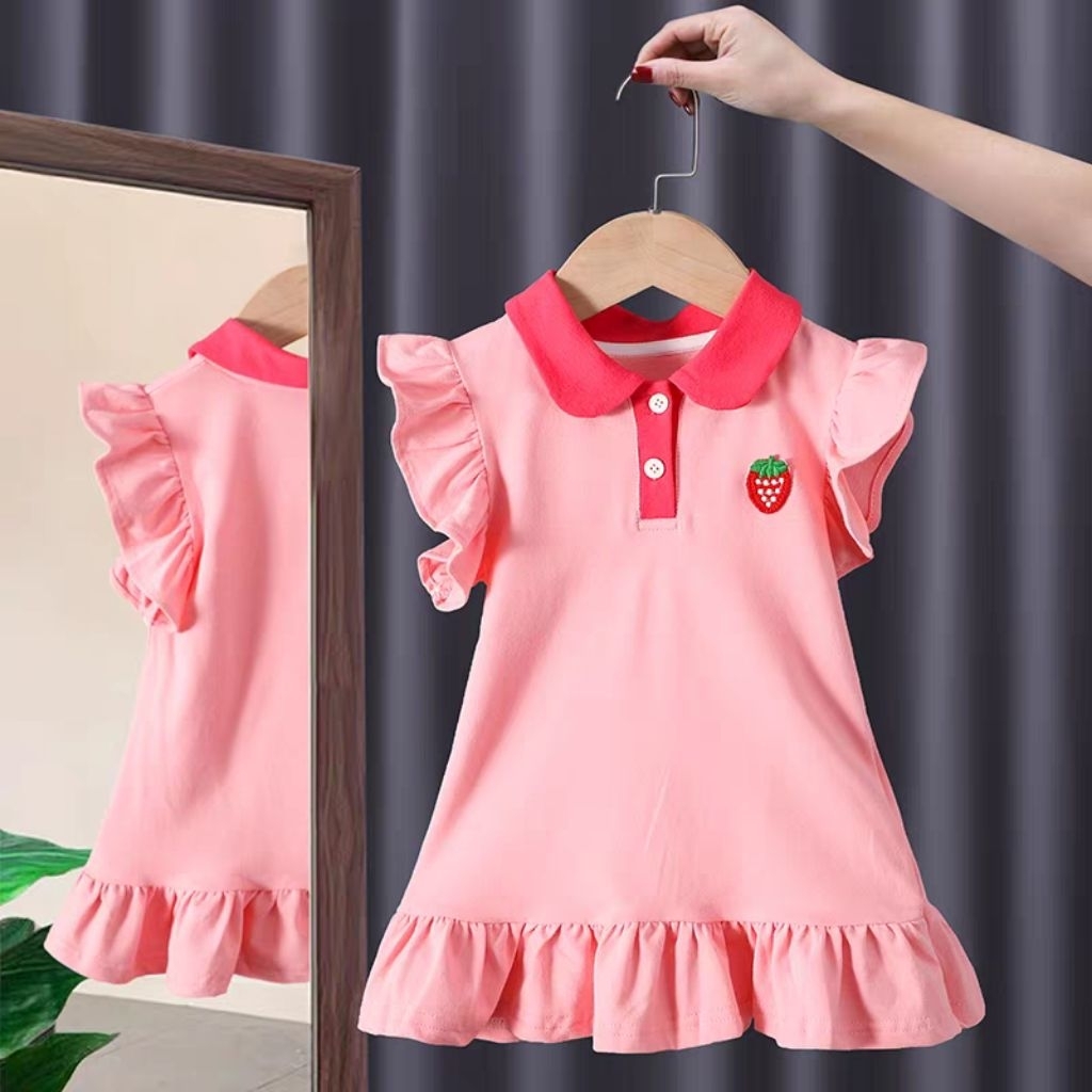 Tudlico – Pink Strawberry Polo Dress [CG02] (Dress Anak Perempuan / Dress Baju Pesta Anak Perempuan 