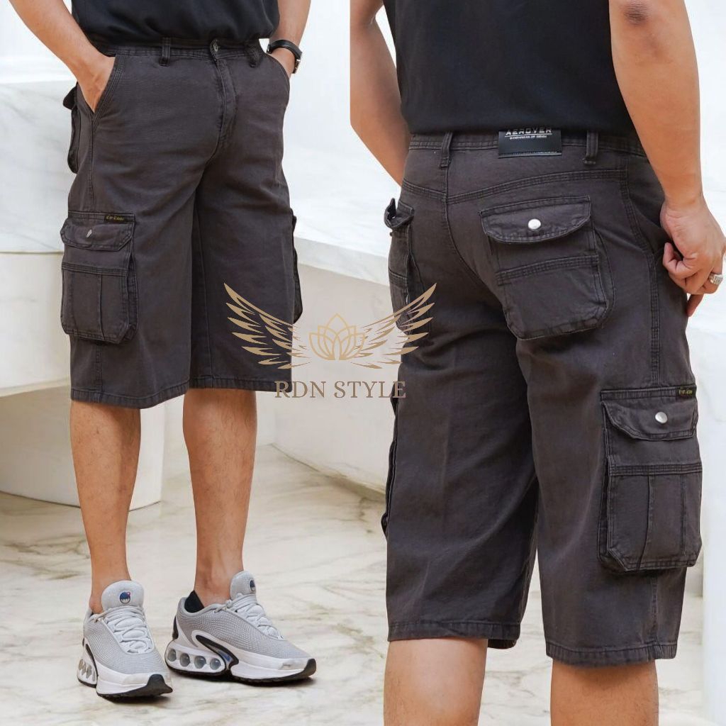 Celana Cargo Pendek Pria Bahan Semi Jeans Tebal Celana Pendek Kimpul Cargo Pria DiBAWAH lutut Bahan 