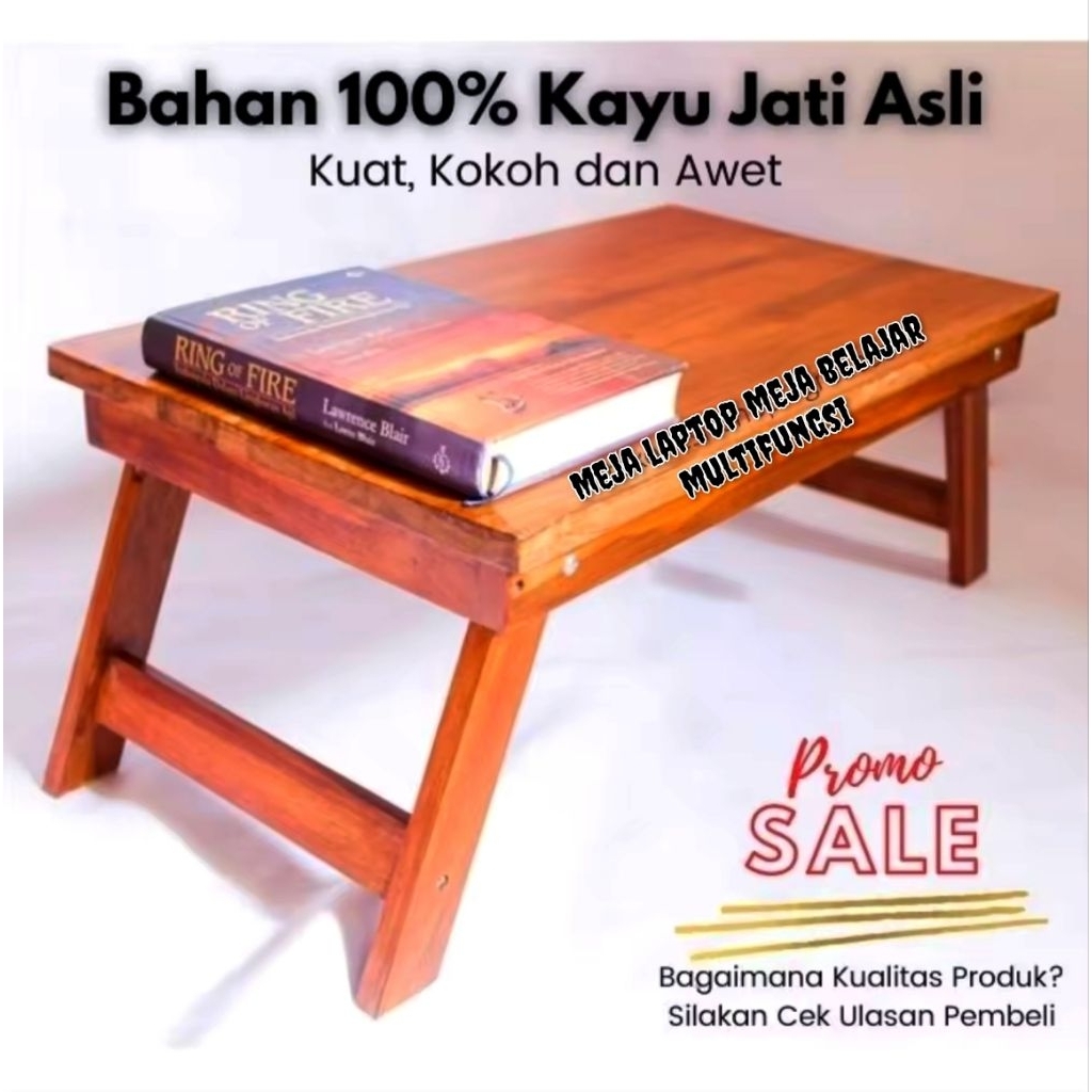 Meja Lesehan Full Kayu Jati / Meja Belajar Lipat Besar / Meja Camping Lipat