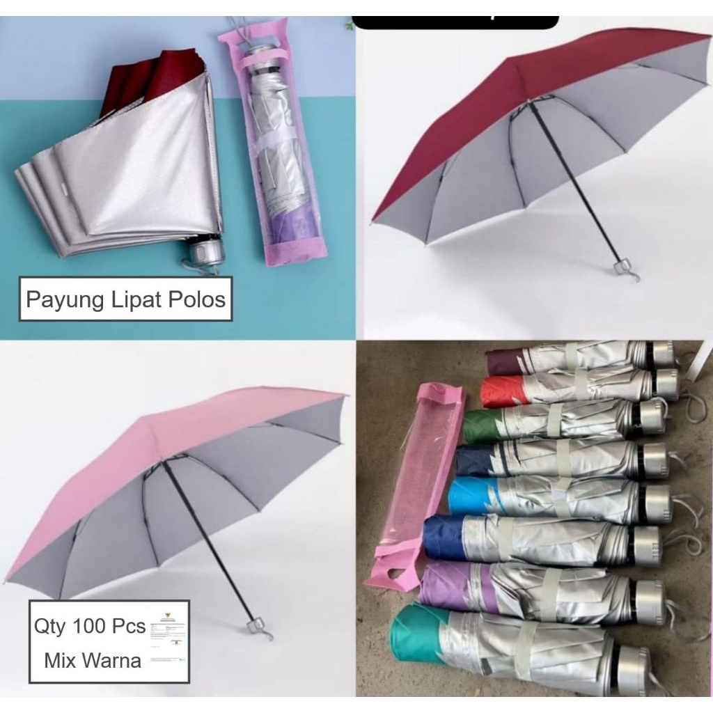 Payung Lipat  Polos - Payung Silver Super Murah Kuat Kokoh -Payung lipat standar polos bawah silver 