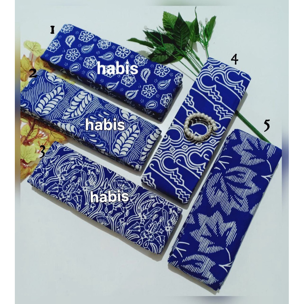 Kain Batik Cap Garutan  Warna Biru aeries Kain Batik Meteran Seragaman - Kain Batik Bahan Katun