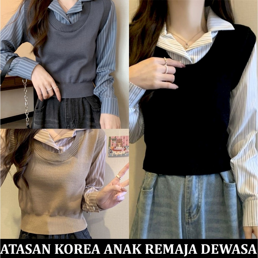 Atasan Wanita Polo Kemeja Rajut lengan panjang anak remaja dewasa free size Crop Top original import