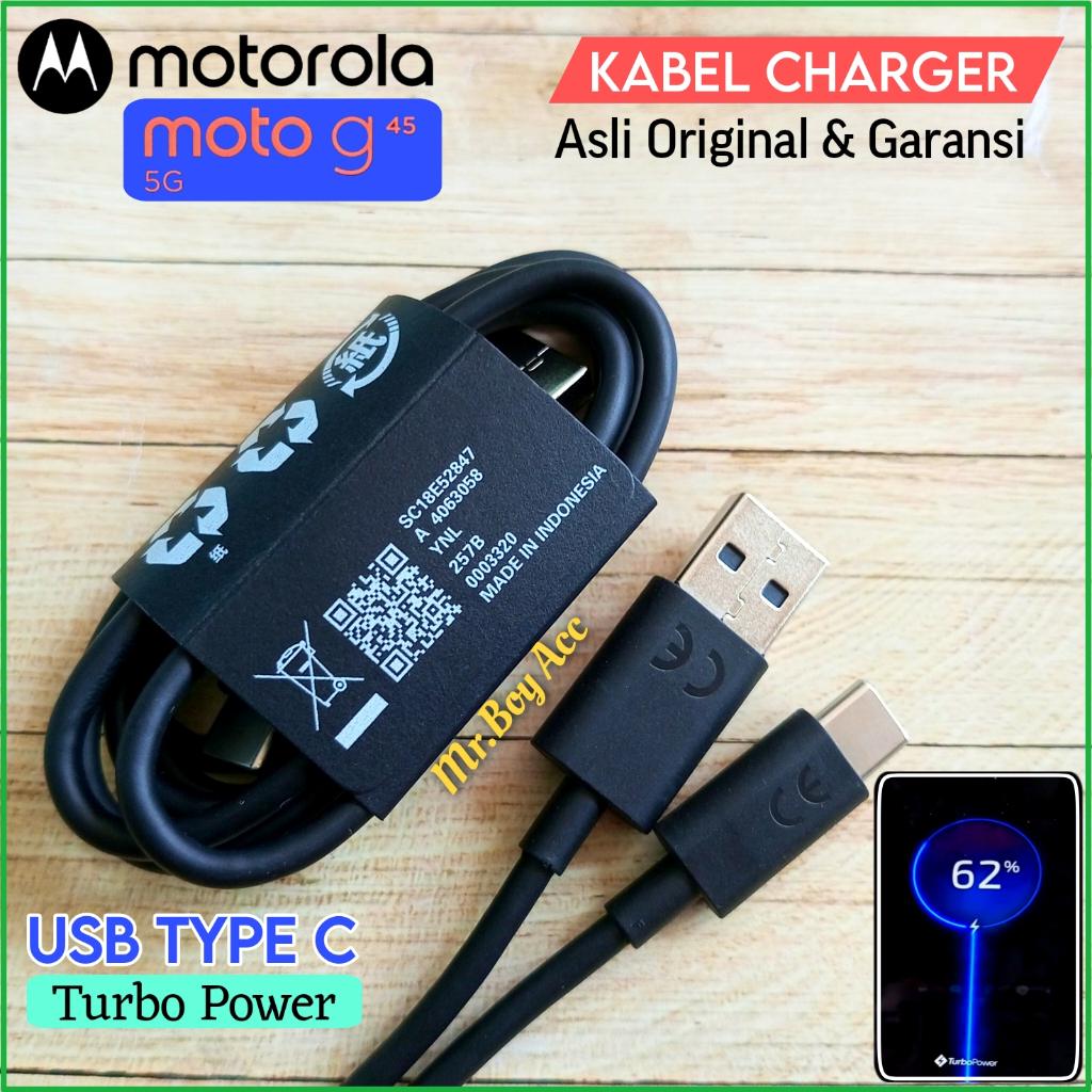 [ORIGINAL] Kabel Charger MOTOROLA G45 Turbo Power 20W Usb Type C Asli Original & Garansi