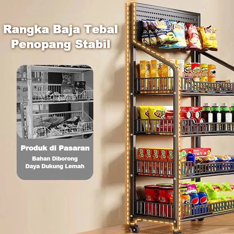 Rak Penyimpanan Lepas3/4/5 SusunRak Chiki BesiRak Snack SupermarketPasang Kapasitas BesarKeranjang