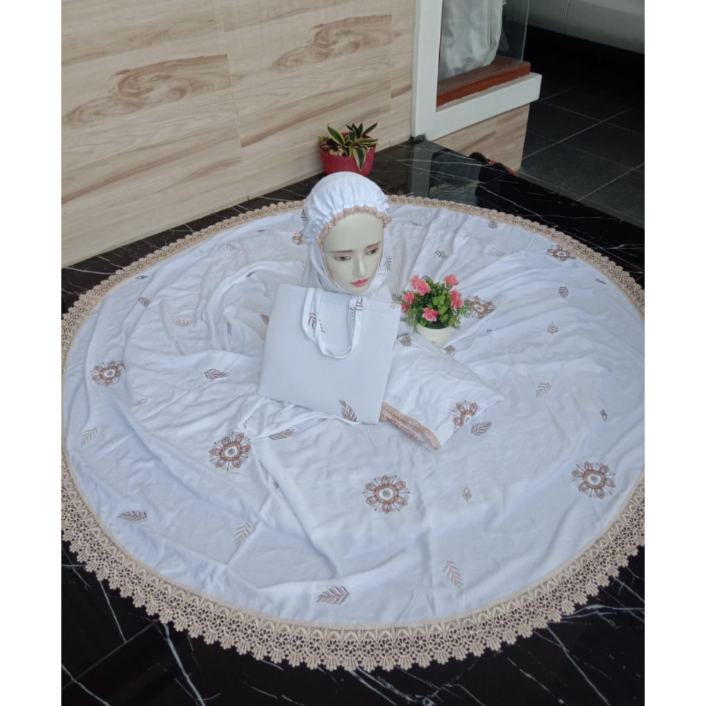 Mukena Potongan/Putusan Rayon Putih Bordir Mewah Adem