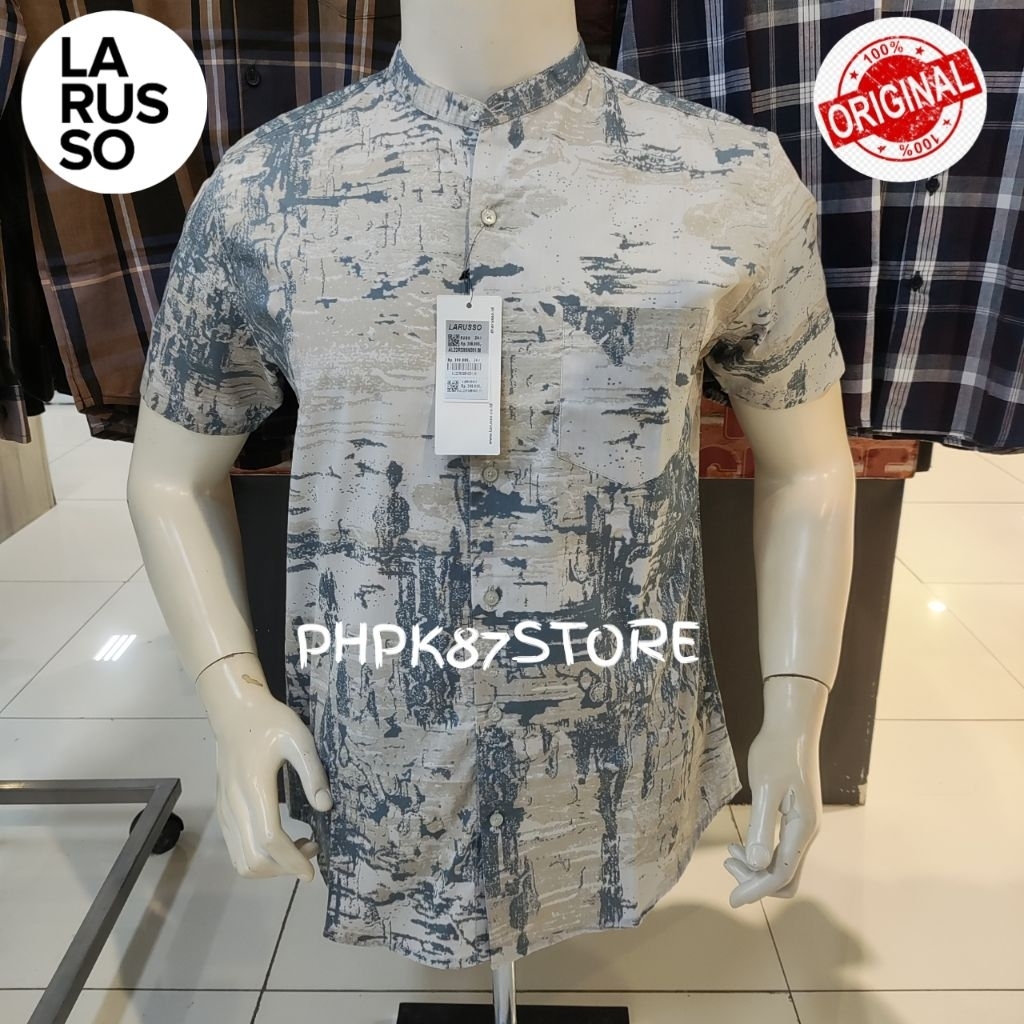 LARUSSO KEMEJA PENDEK PRIA PRINTING,KEMEJA PENDEK KERAH MANDARIN ORIGINAL
