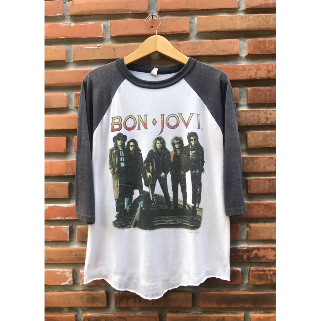 Raglan Tshirt Vintage 80s Bon Jovi The Brotherhood on Tour 1989