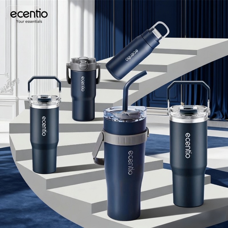 [Elegant Steel Blues Series]ecentio tumbler minum  stainless 900ml premium anak laki laki botol minu