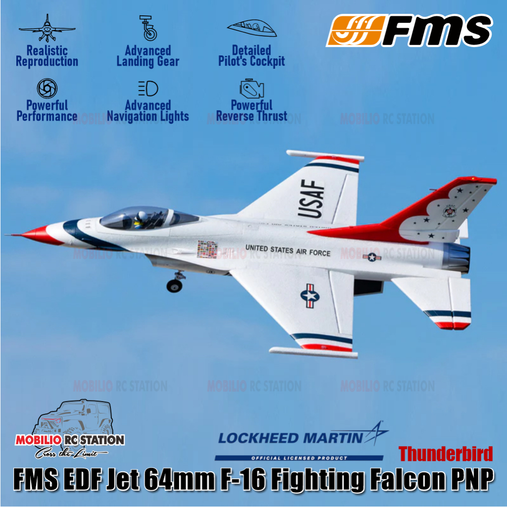 FMS EDF Jet 64mm F-16 Fighting Falcon PNP Thunderbird Blue Thunder RC Aero Modelling Aircraft